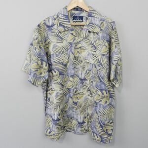 Vintage ENRO Traditions Tropical Palm Leaf Hawaiian Shirt Size L Linen Cotton‎